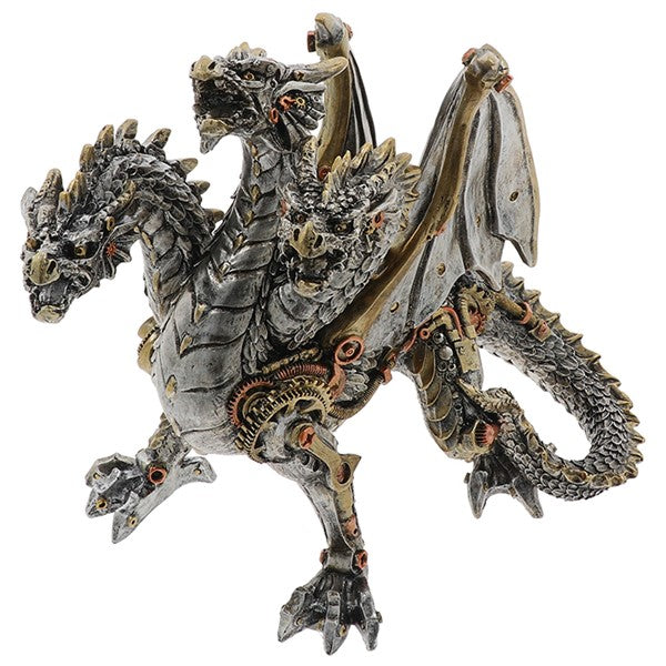 Decorative dragon figurine with mechanical elements on a white background