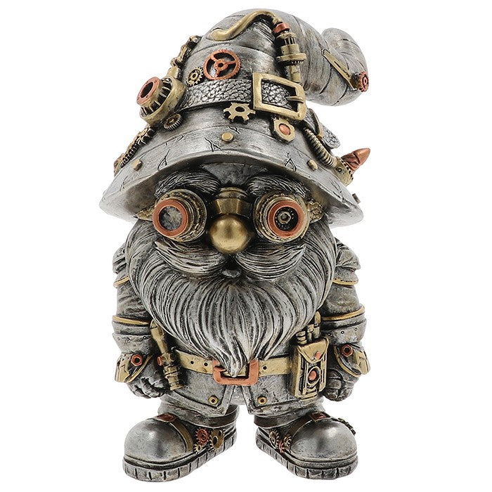 Steampunk gnome figurine with intricate details on a white background-Mystic-Cave