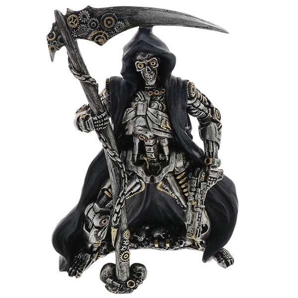 Steampunk-style Grim Reaper figurine with intricate details on a white background-Mystic-Cave