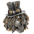 Steampunk-style skull with top hat and mechanical elements on a white background-Mystic-Cave