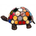 Colorful turtle-shaped lamp with mosaic design on a white background-Mystic-Cave