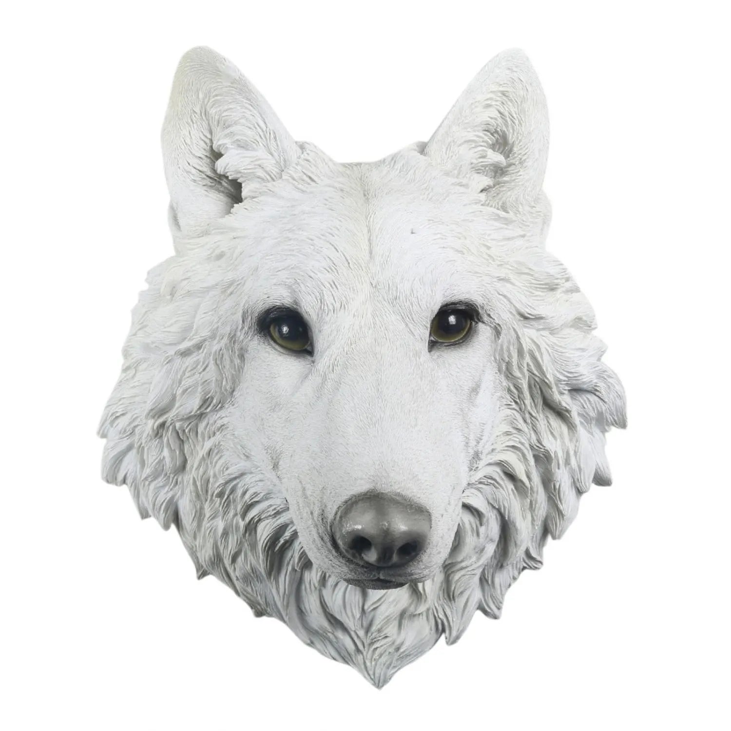 White wolf head sculpture on a white background