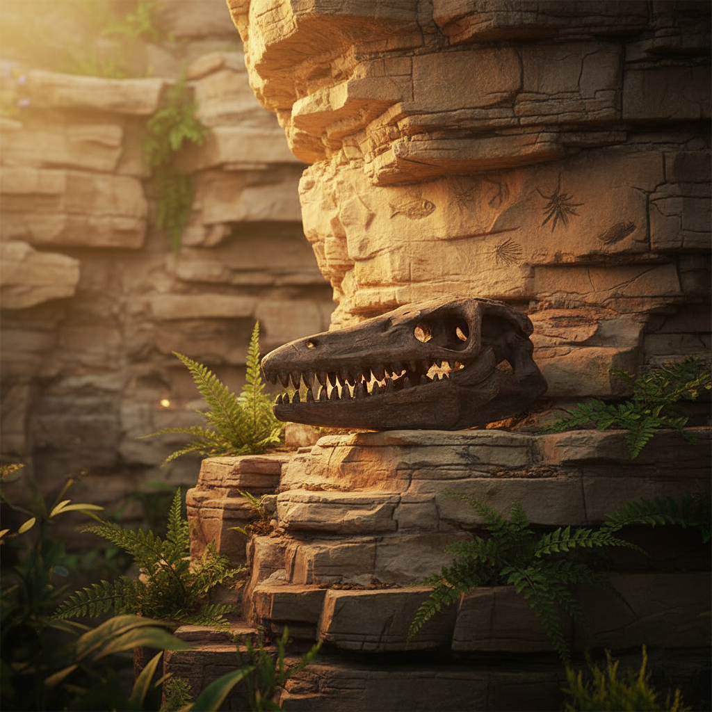 Archaeopteryx Skull limestone cliff background-Mystic-Cave