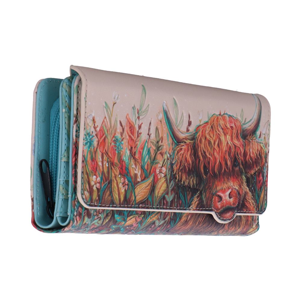 Highland Cow Embossed Leather Purse – 18.5cm Zip Around