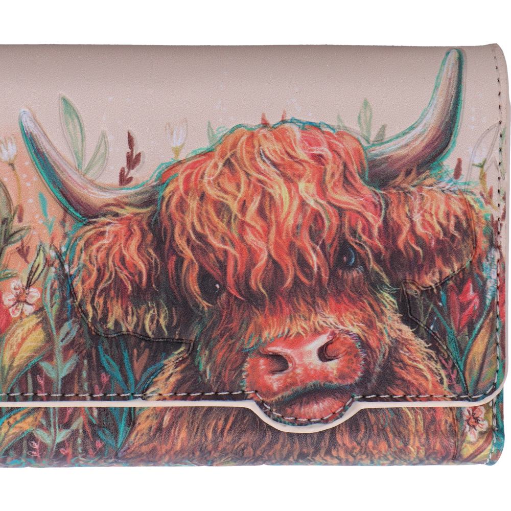 Highland Cow Embossed Leather Purse – 18.5cm Zip Around