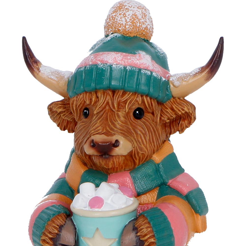 Winter Highland Cow Hot Cocoa Figurine 12.3cm