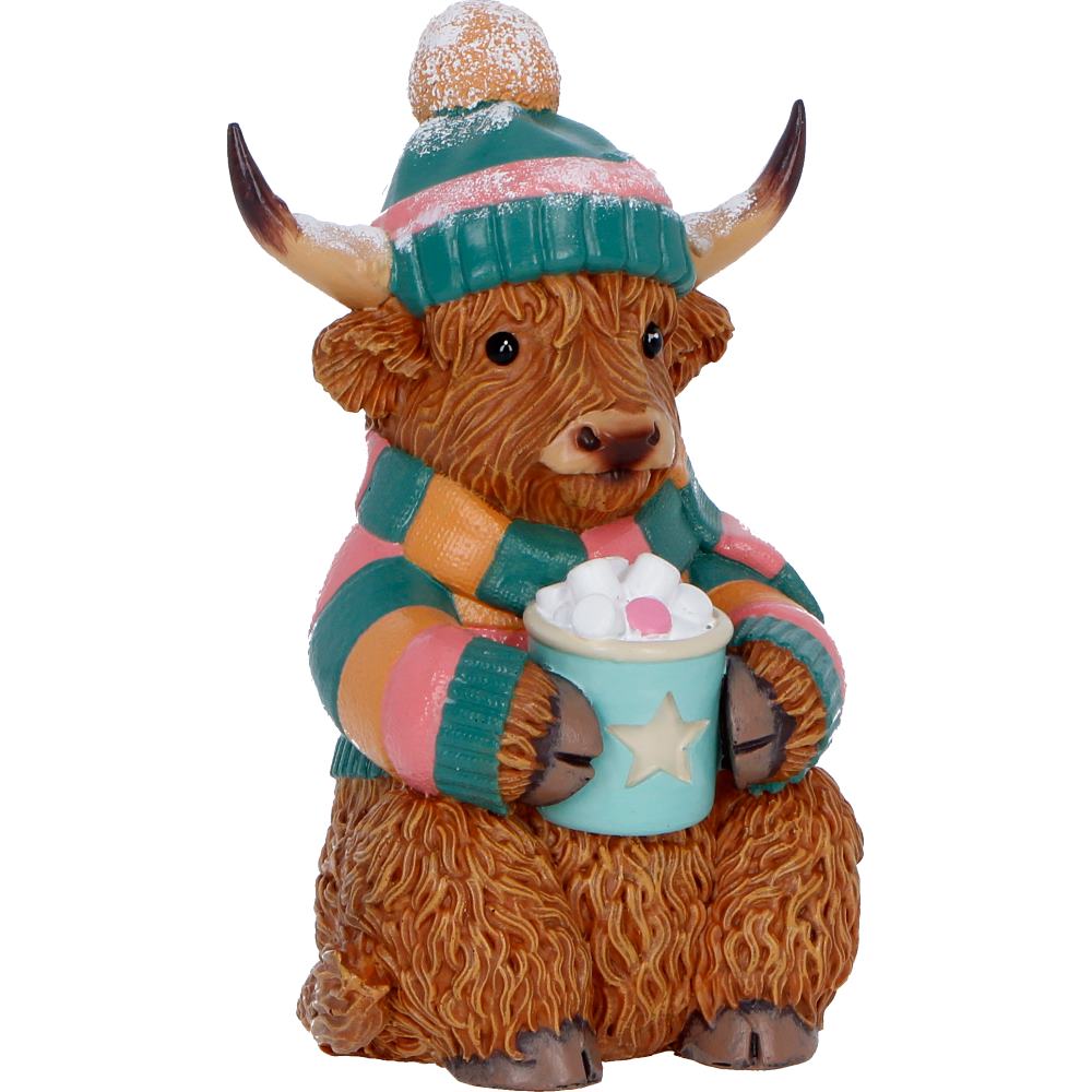 Winter Highland Cow Hot Cocoa Figurine 12.3cm