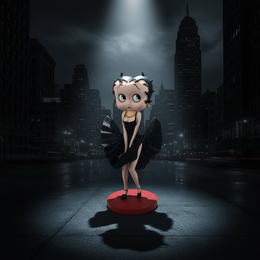 Betty Boop Cool Breeze Black Glitter - Noir Cityscape Background