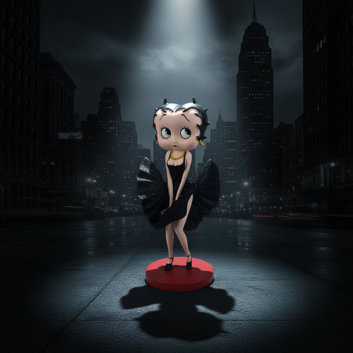 Betty Boop Cool Breeze Black Glitter - Noir Cityscape Background