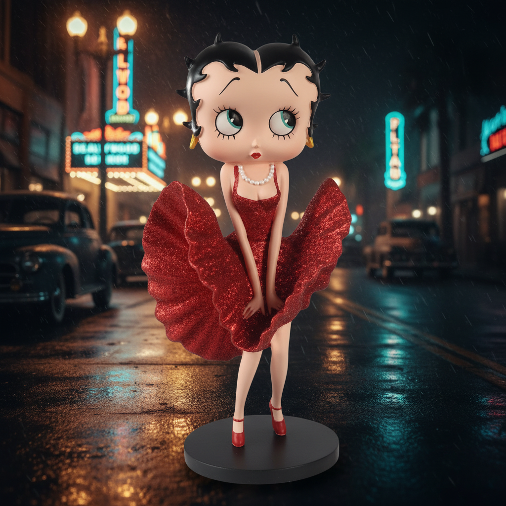 Betty Boop Cool Breeze Red Glitter - Old Hollywood Background-Mysic-Cave