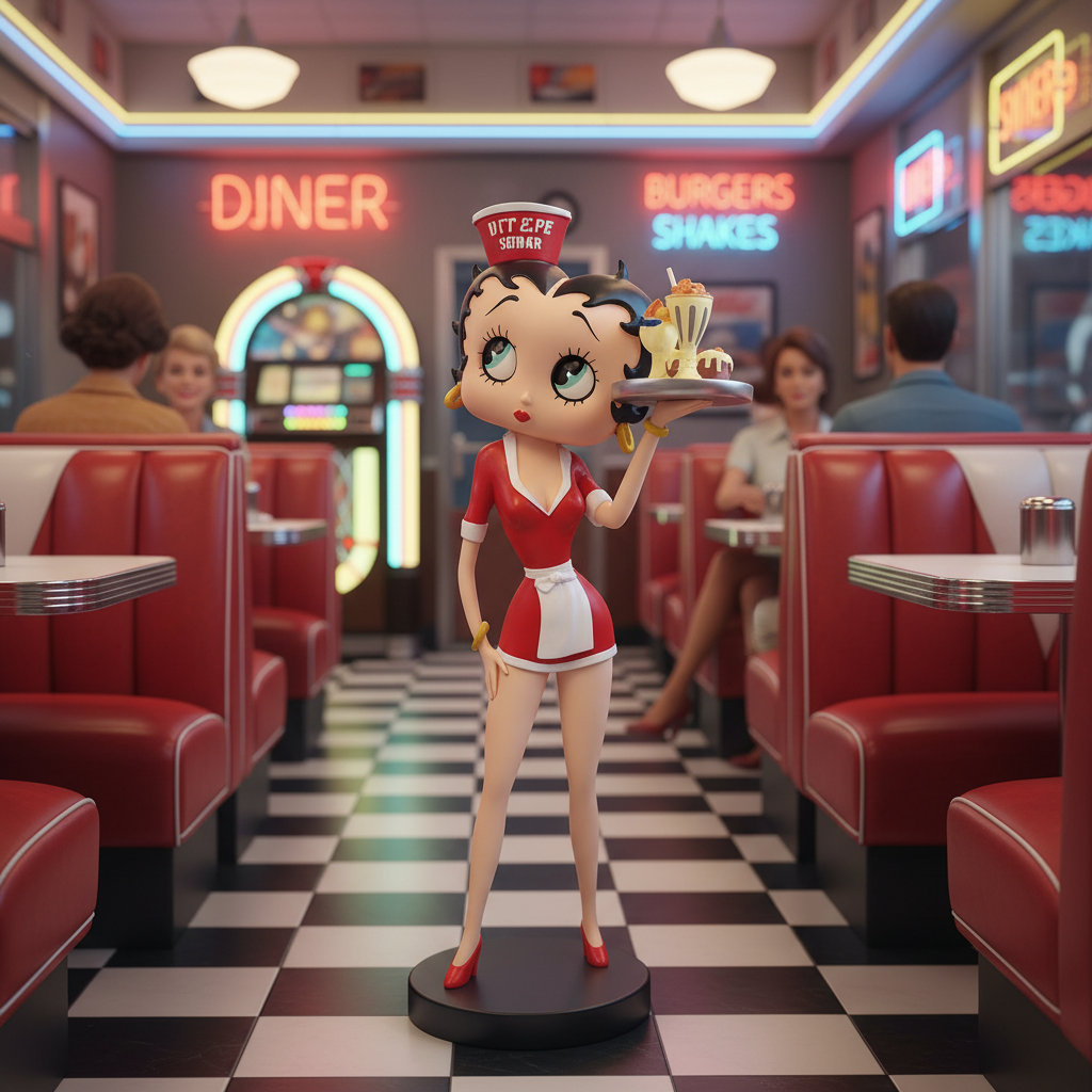 Betty Boop Diner Waitress - 1950s Diner Background