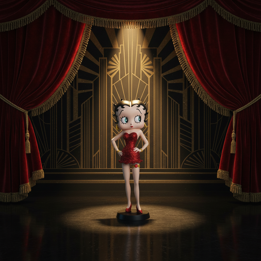 Betty Boop Garter Red Glitter - Art Deco Background Mystic-Cave 