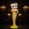 Betty Boop Holding Flowers Yellow Glitter Dress - Golden Background Mystic-Cave 