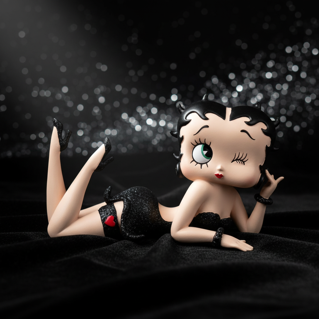 Betty Boop Lying Down Black Glitter - Dark Glamour Background Mystic-Cave 