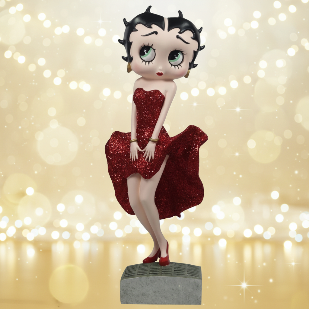 Betty Boop Posing Red Glitter Dress - Light Glamour Background
