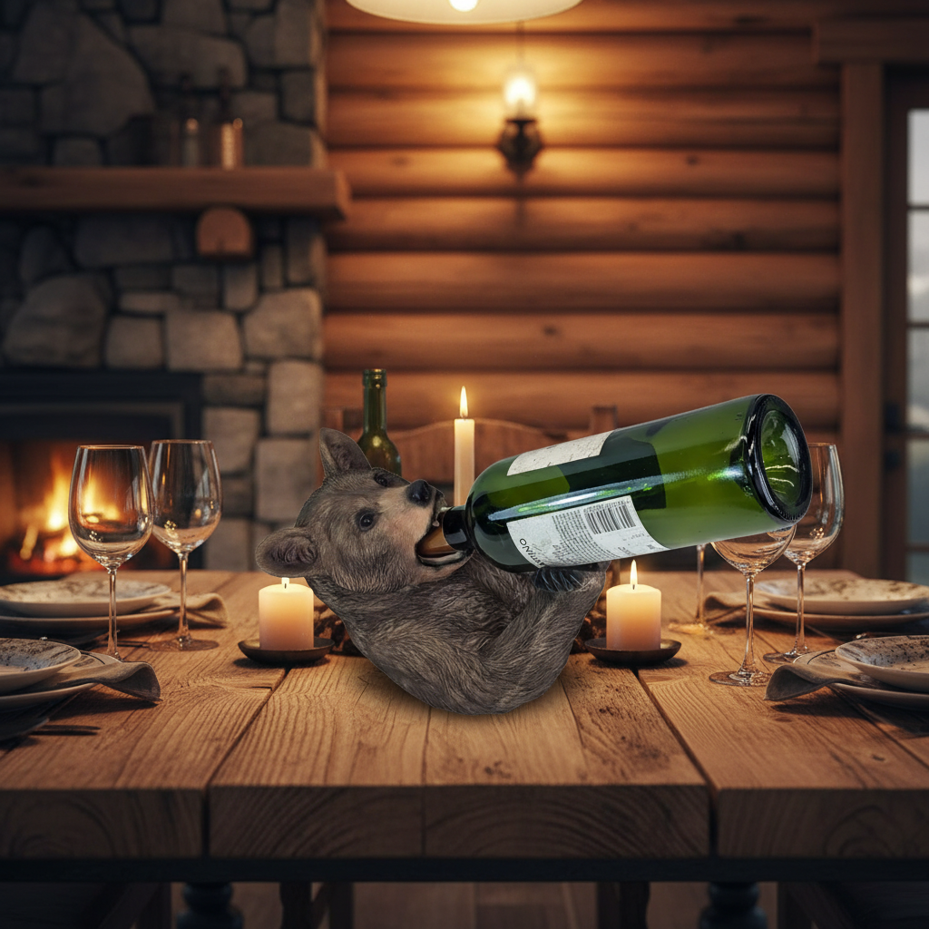 Brown Bear Bottle Holder - Log Cabin Dinner Table
