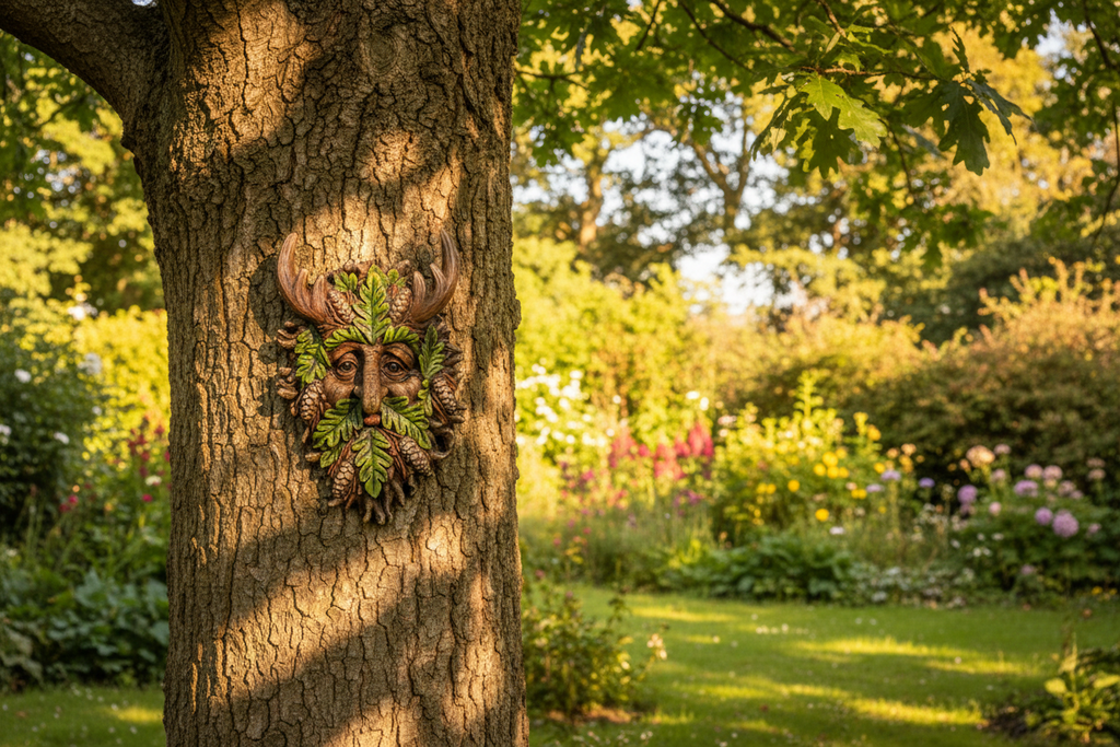 Bryn Wall Mounted Tree Spirit on a sunny garden tree mystic-cave.co.uk
