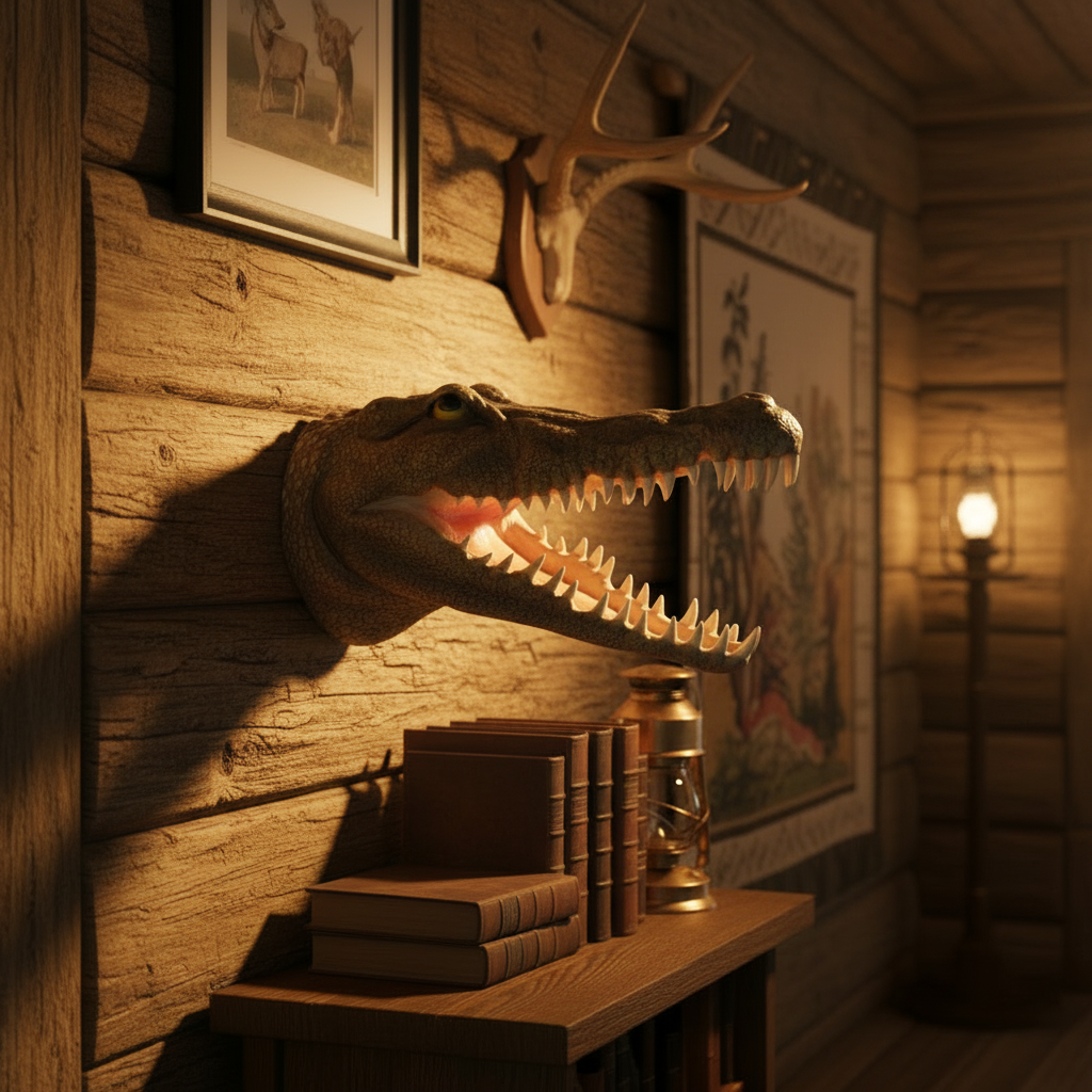 Crocodile Head Wall Art - Bright Log Cabin