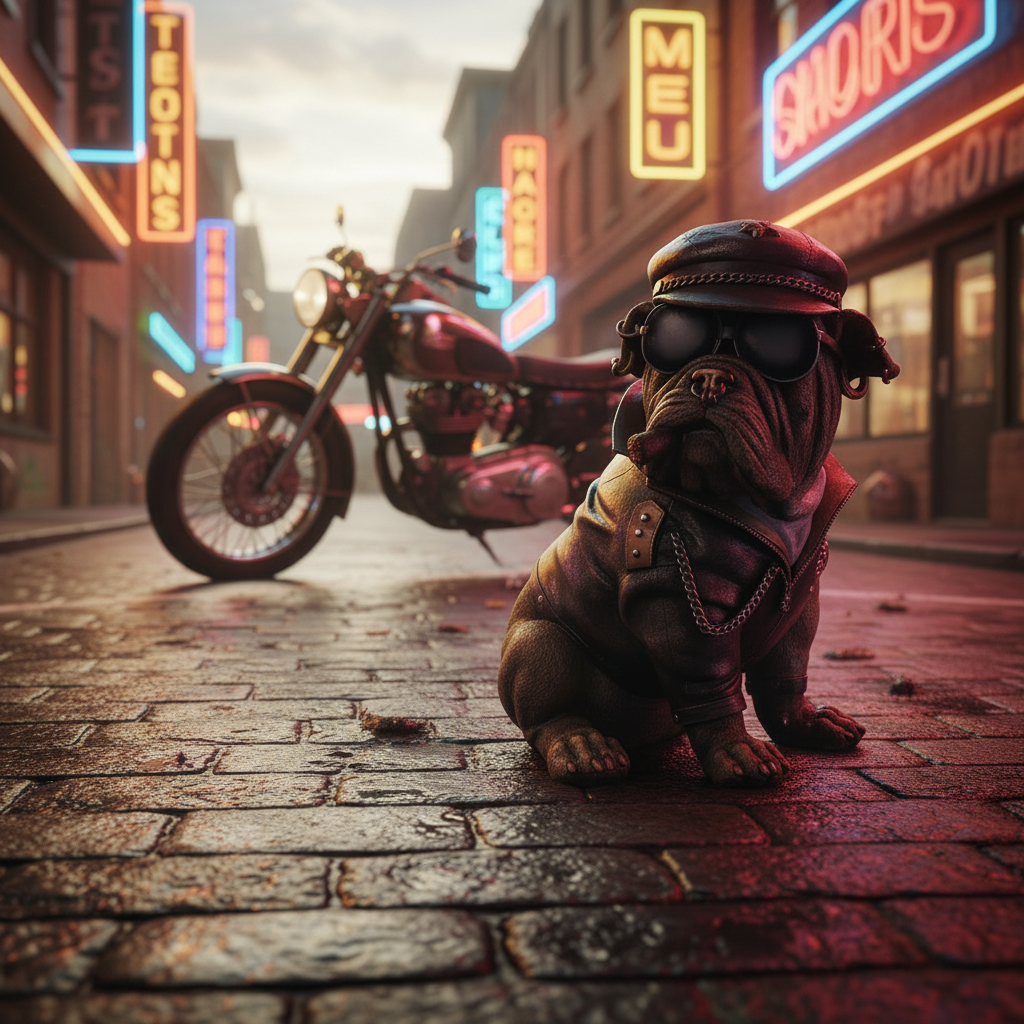 Dudes Biker Bulldog - Bright Urban Scene-Mystic-Cave