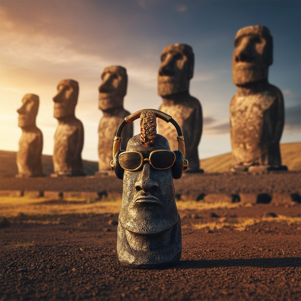 Dudes Easter Island Head Punk Harry moai background-Mystic-Cave
