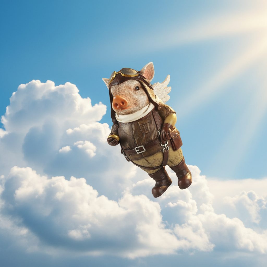 Flying Standing Pig sky background-Mystic-Cave