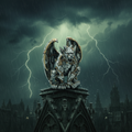 Gargoyle With Wings gothic cathedral background-Mystic-Cave