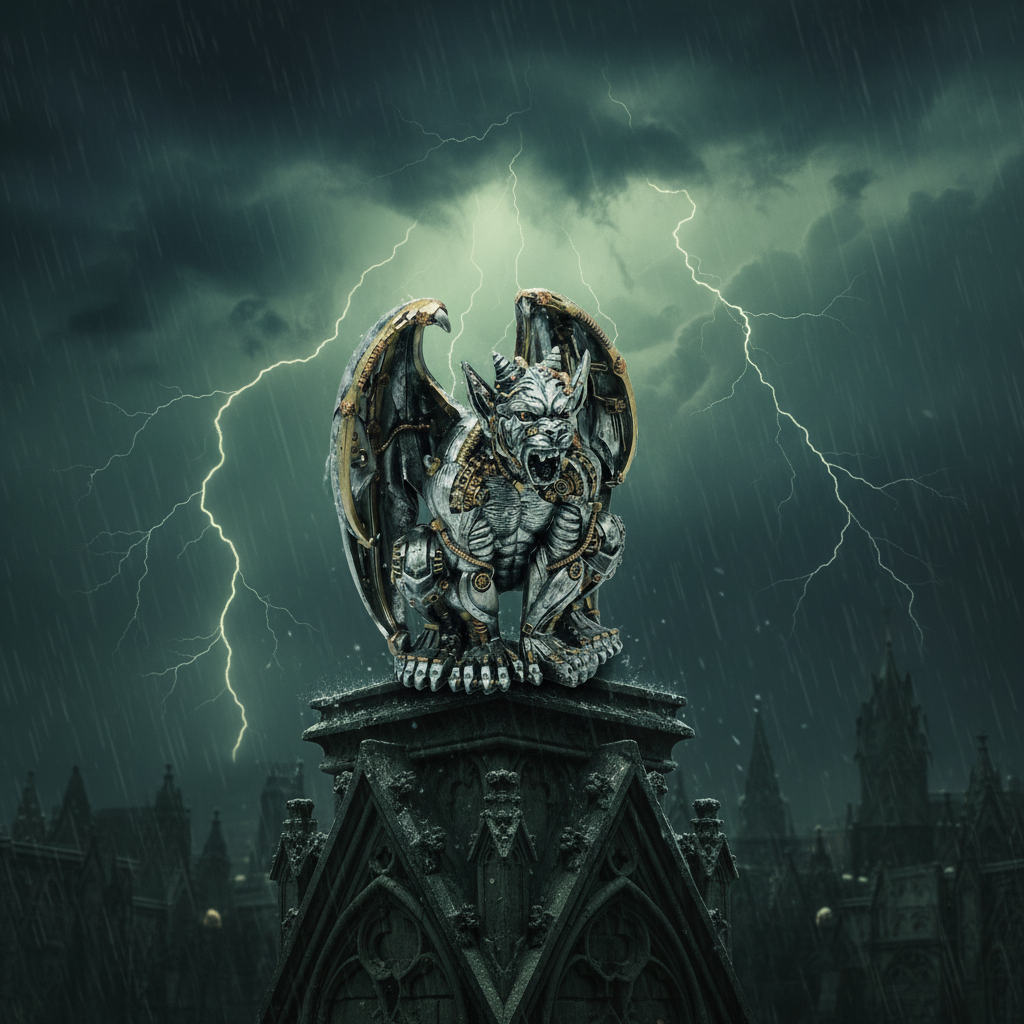Gargoyle With Wings gothic cathedral background-Mystic-Cave