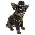 Statue of a dog wearing a black outfit, hat, and sunglasses on a white background-Mystic-Cave
