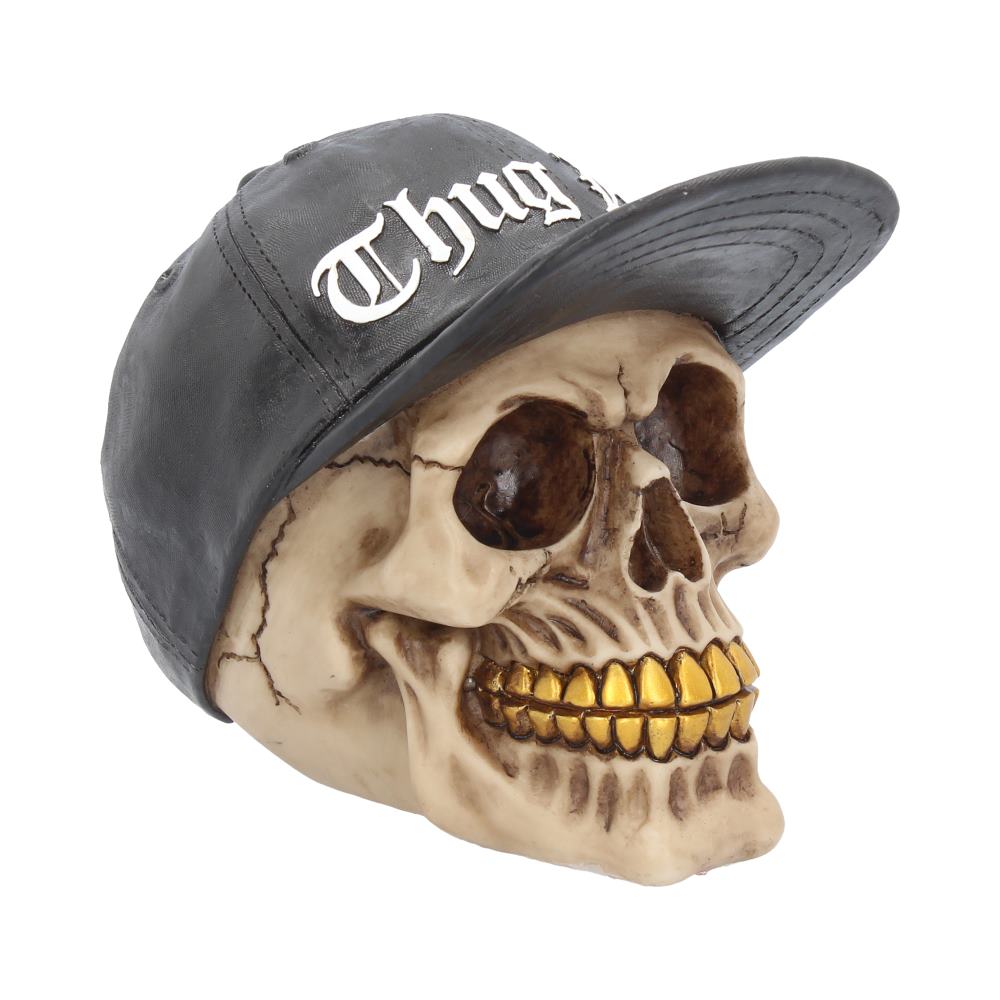 Thug Life 15.8cm Skull with Gold Teeth and Baseball Cap Figurine