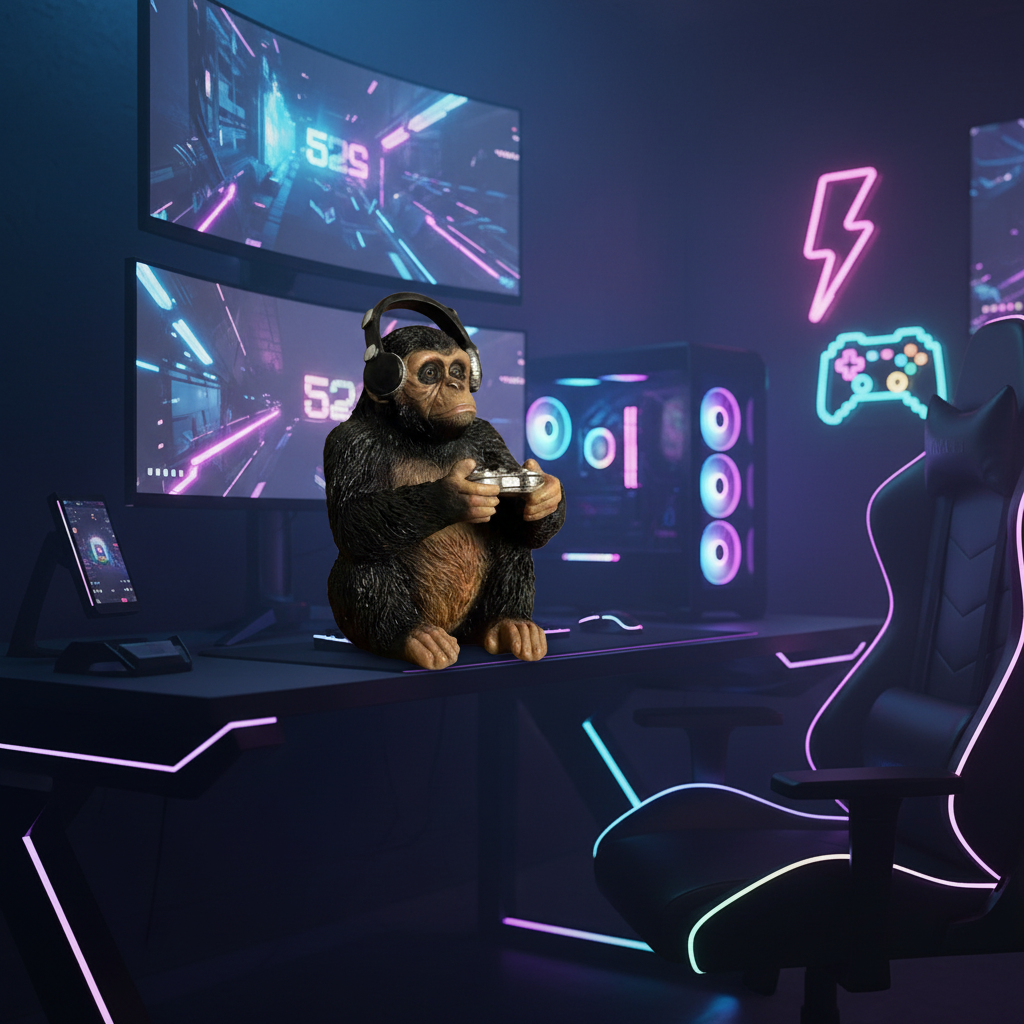 Monkey Gamer gaming setup background-Mystic-Cave