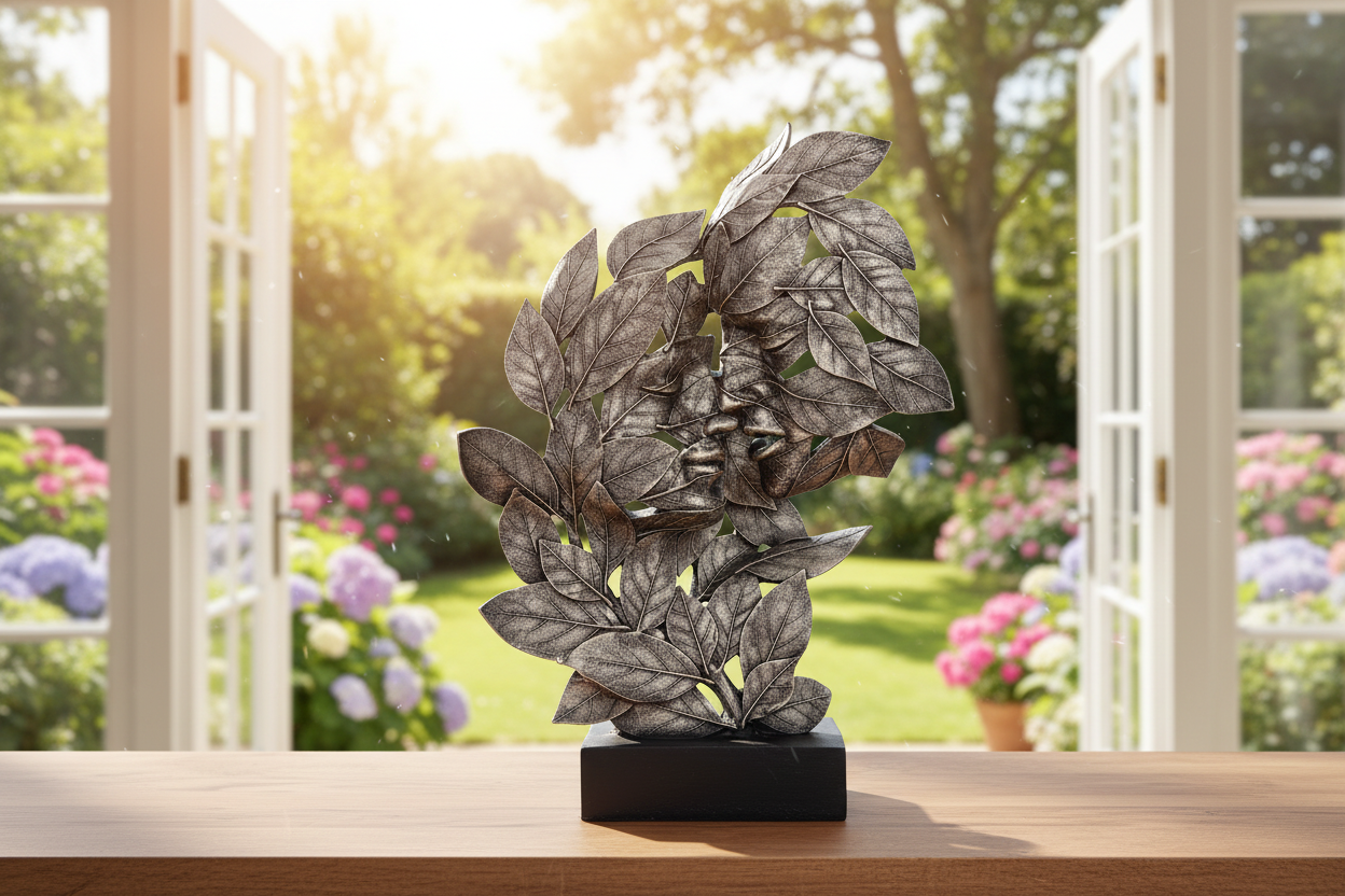 Natural Emotion — Kiss Silver Statue garden shelf lifestyle shot mystic-cave