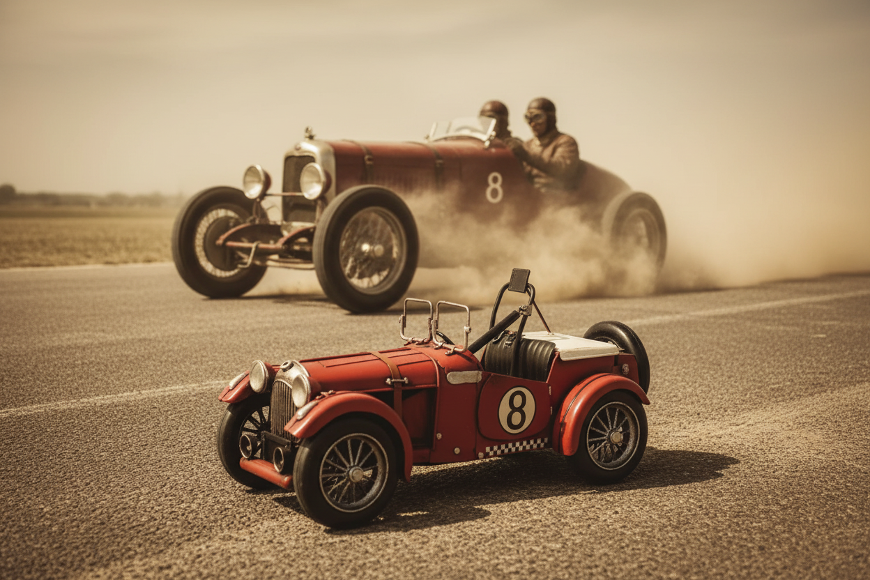 Red Racing Car 1920s Race Track Scene-Mystic-Cave
