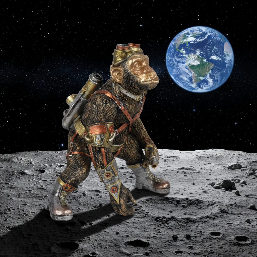 Steampunk Chimp on the moon-Mystic-Cave