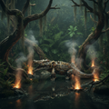 Steampunk Crocodile swamp background-Mystic-Cave