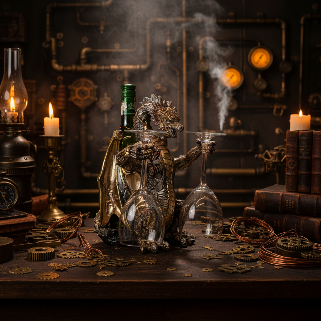 Steampunk Dragon Wine Holder - Victorian Workshop