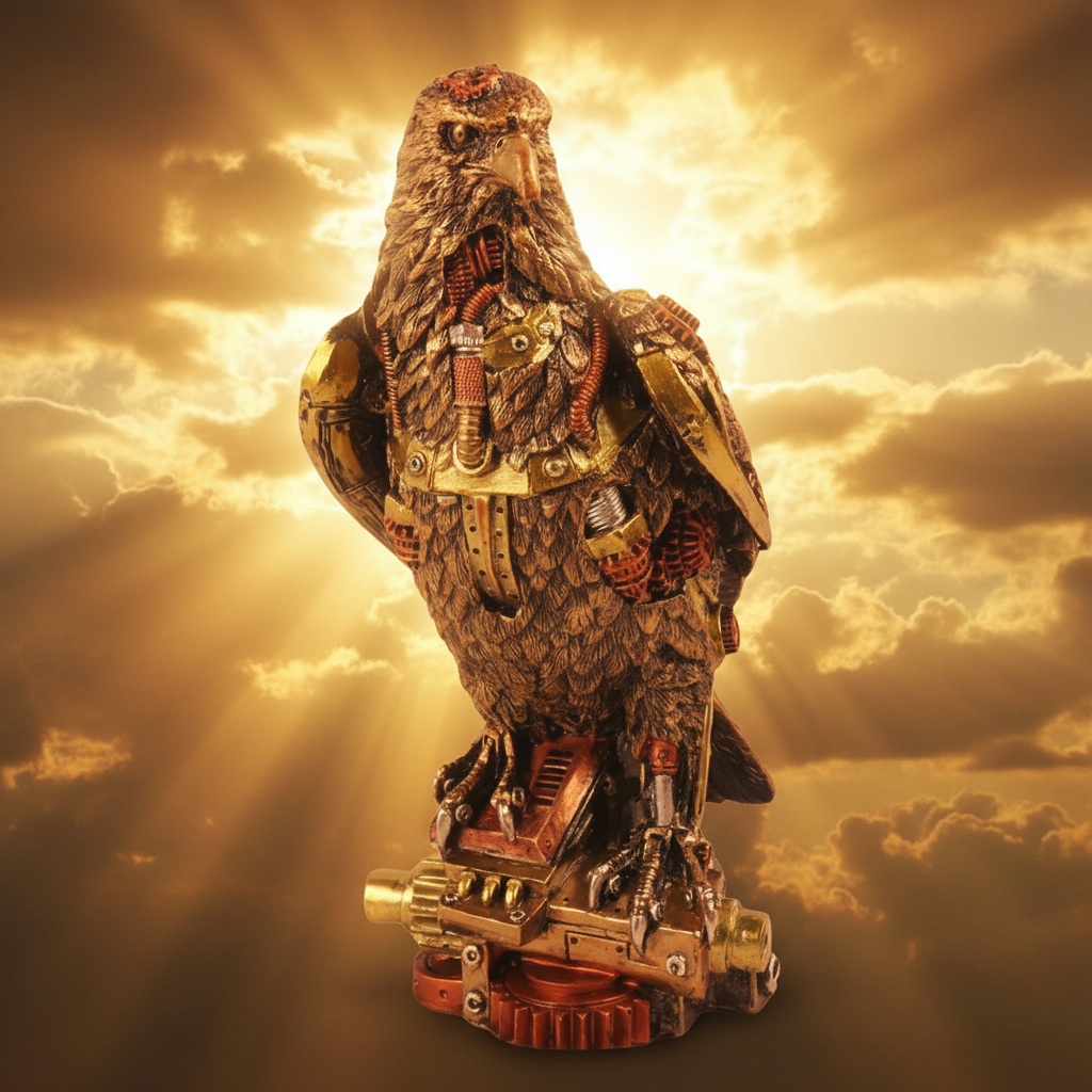 Steampunk Eagle Statue - Bright Sky Background