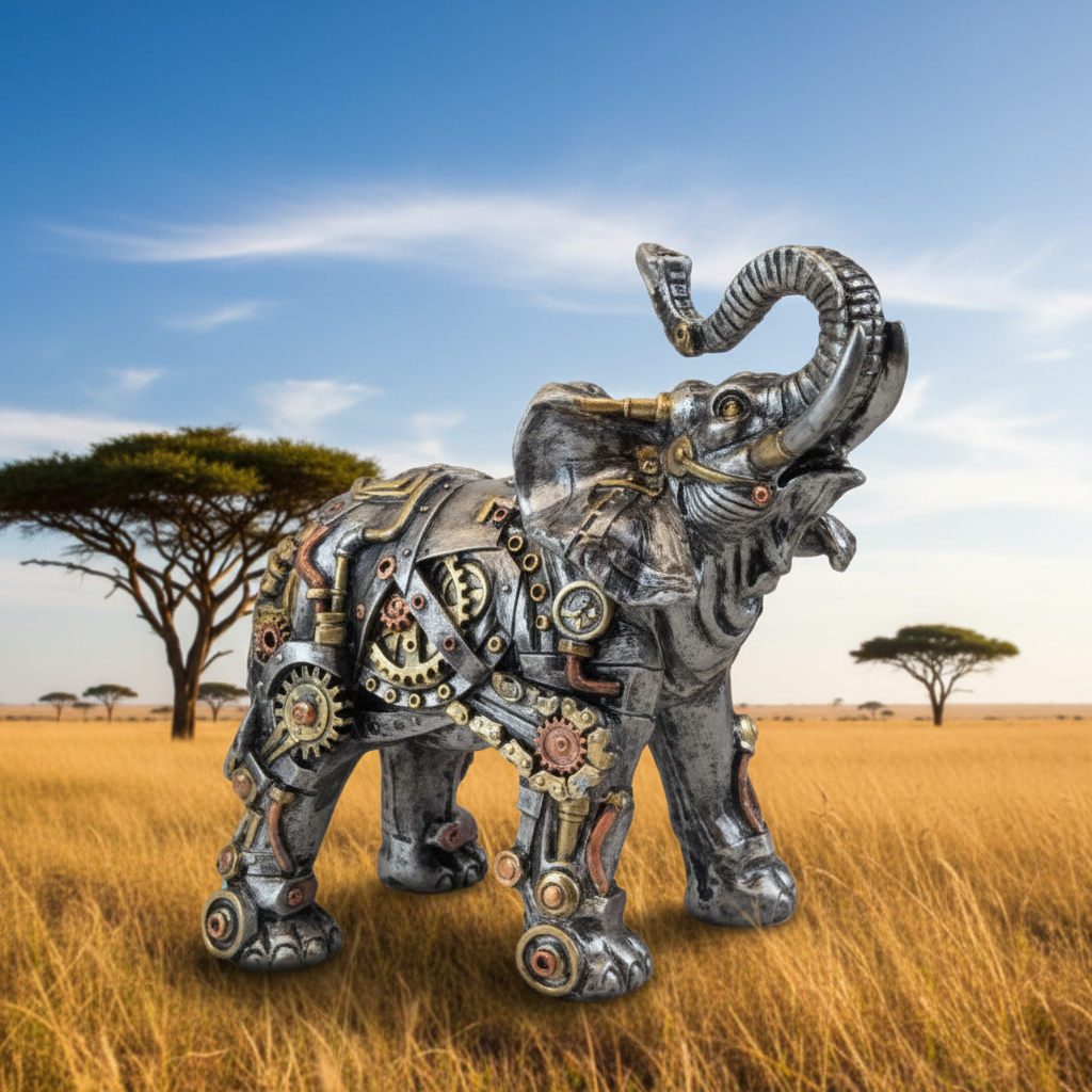 Steampunk Elephant Sunny Savanna Background
