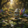 Steampunk Gnome garden pond background-Mystic-Cave