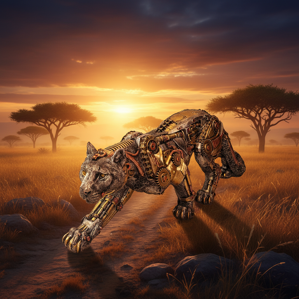 Steampunk Leopard savannah background-Mystic-Cave