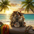 Steampunk Rasta Skull Jamaican background-Mystic-Cave