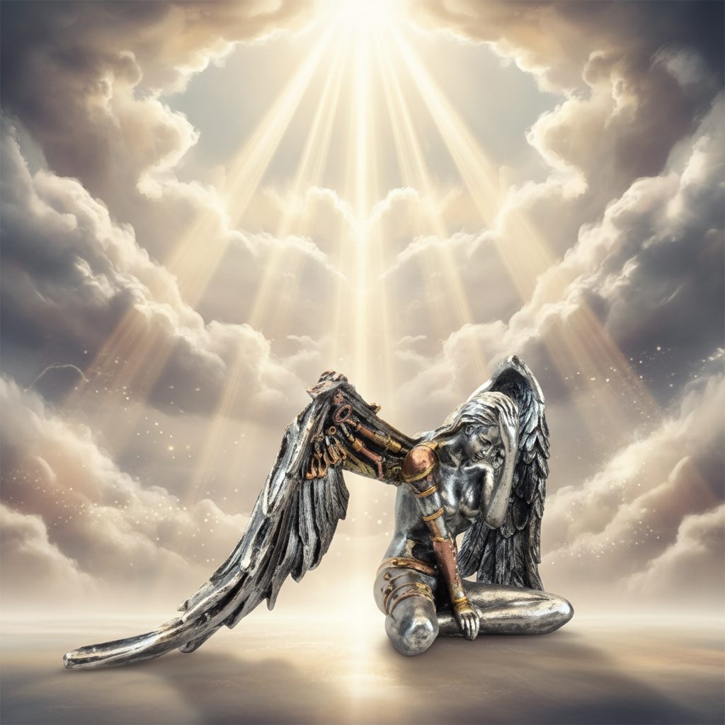 Steampunk Sitting Angel divine background-Mystic-Cave