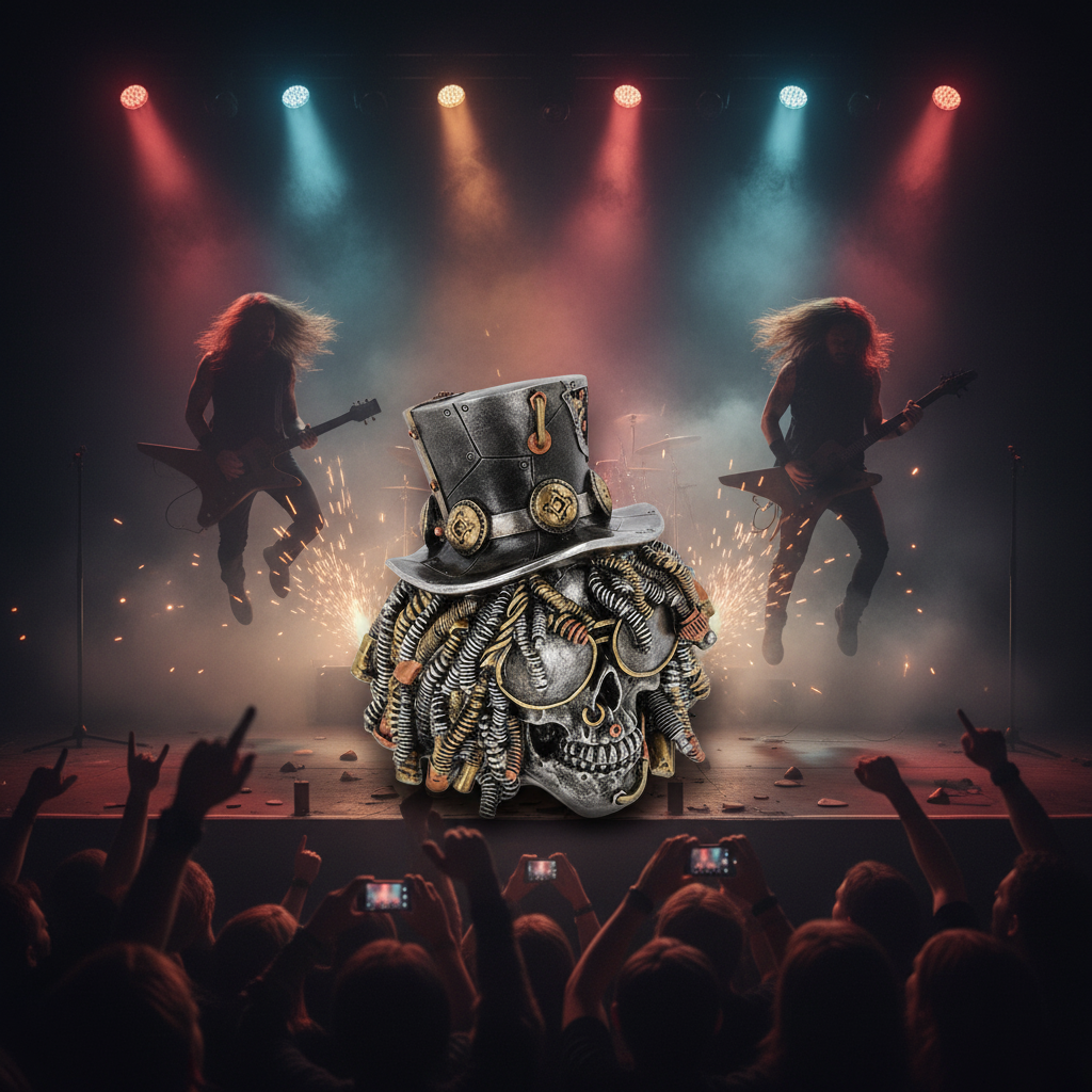 Steampunk Slash Skull rock concert background-Mystic-Cave
