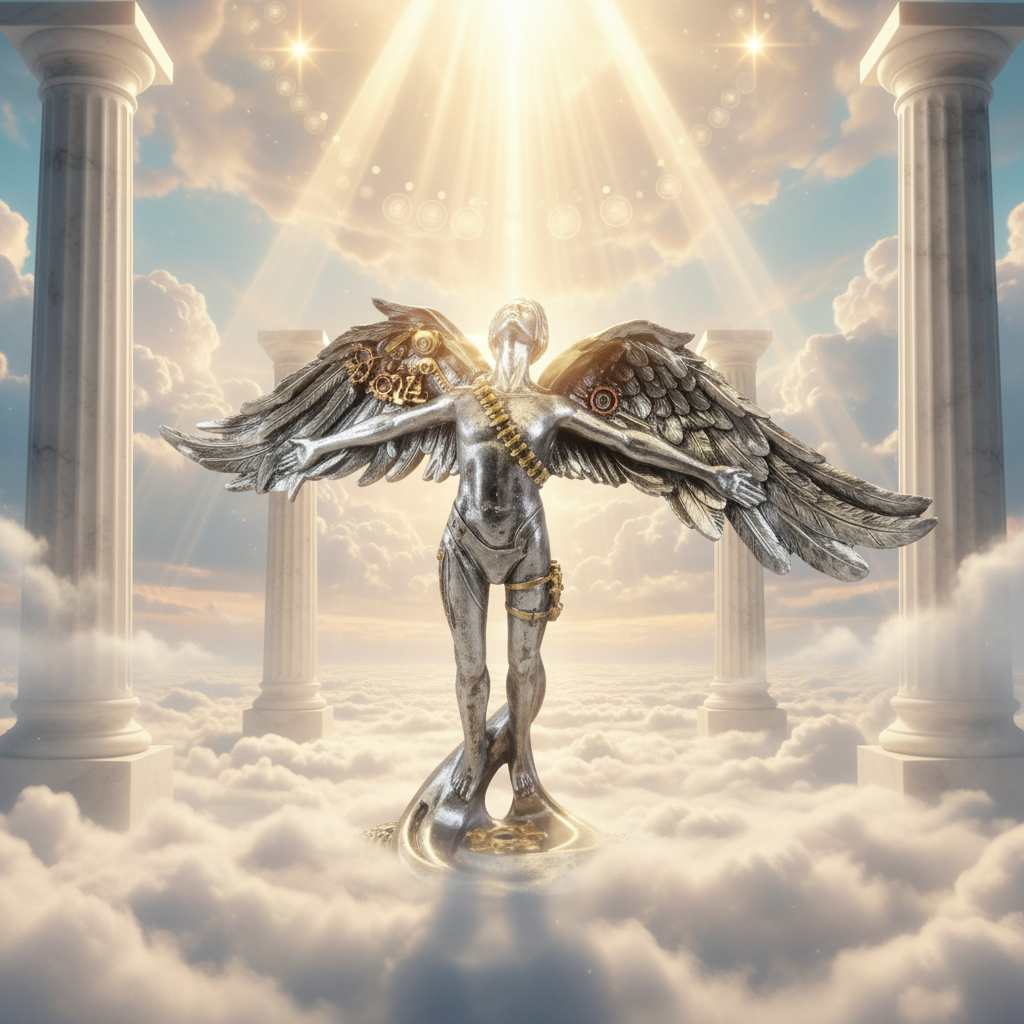 Steampunk Standing Angel heavenly background-Mystic-Cave
