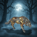 Steampunk Wolf moonlit forest background-Mystic-Cave