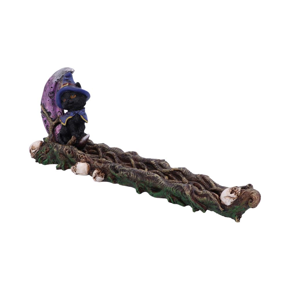 Grimalkin Witches Familiar Black Cat and Crescent Moon Incense Burner 29cm