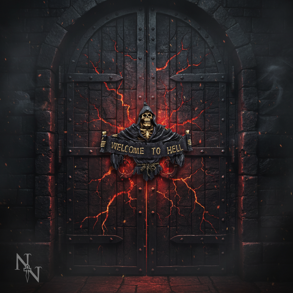 Welcome To Hell Grim Reaper Hanging Sign
