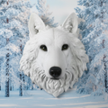 White Wolf Head - Winter Forest Background