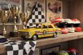 Yellow Racing Car Man Cave Shelf Scene-Mystic-Cave
