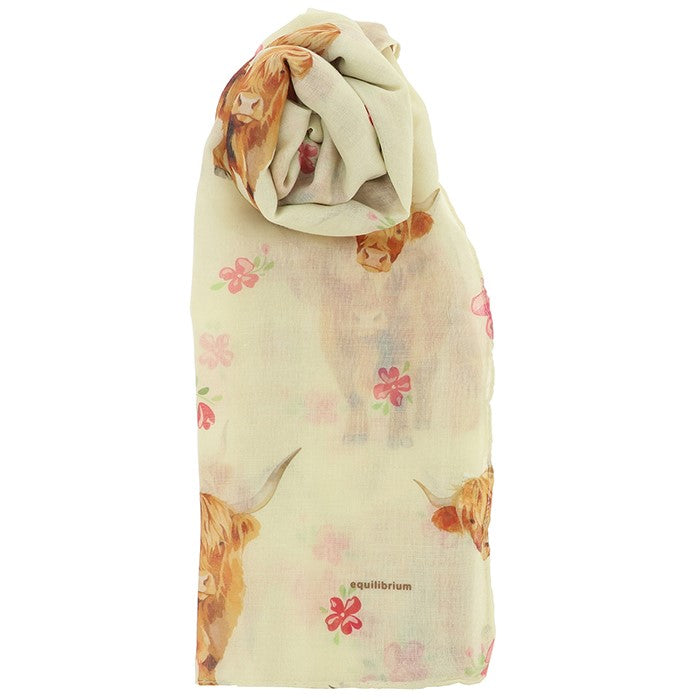 Scarf with animal and flower pattern on a white background