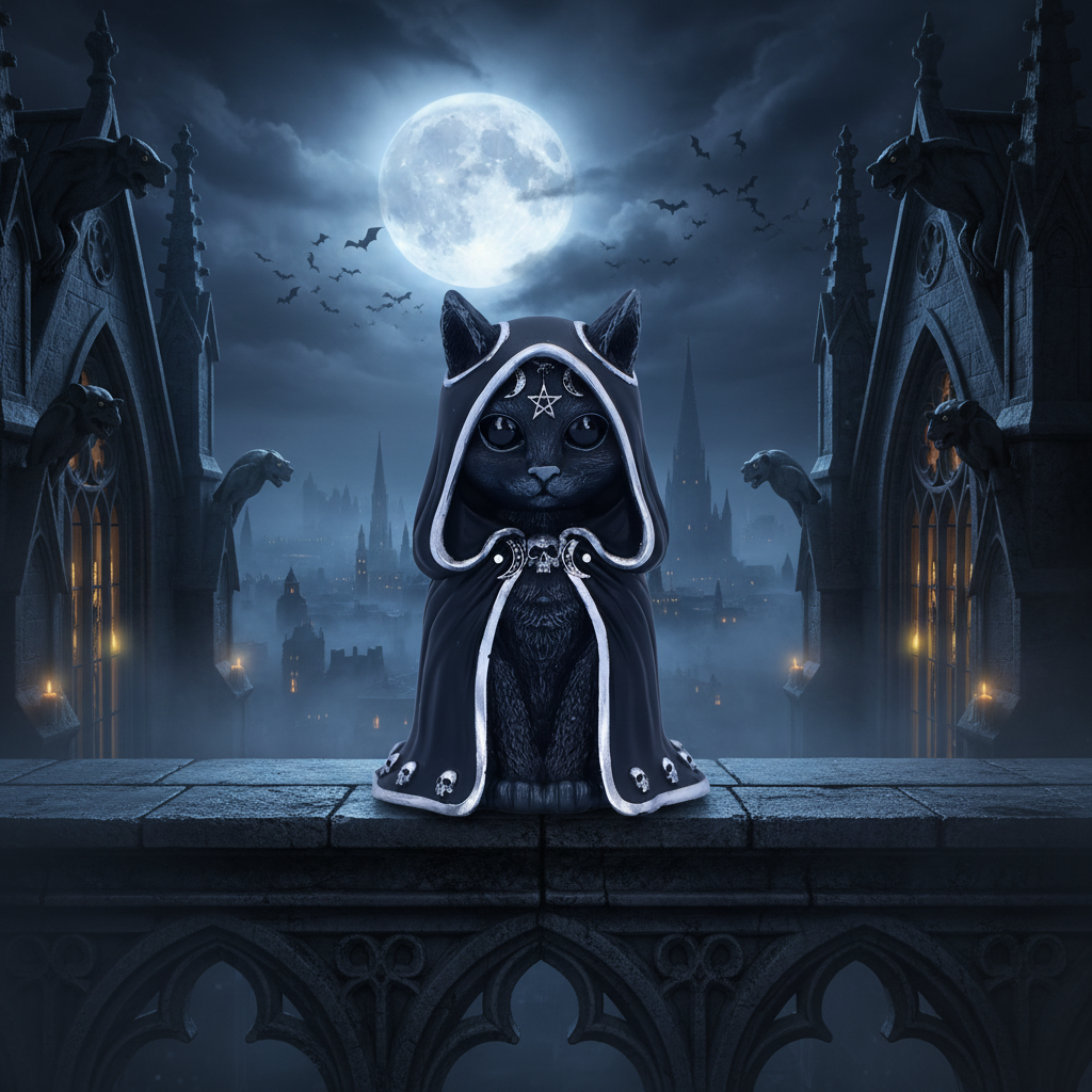 Zefur Cat Figurine - Gothic Cathedral Rooftop-Mystic-Cave
